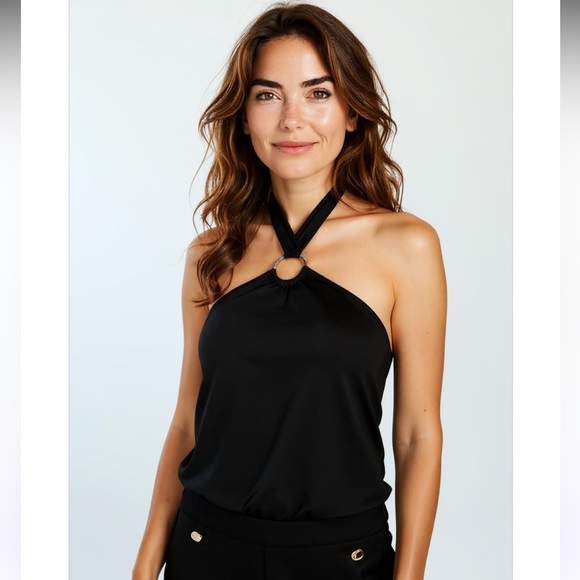 MICHAEL MICHAEL KORS halter small brown top with tortoise shell ring vacation - Picture 3 of 11